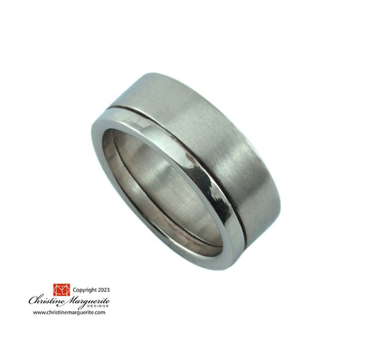 Men's Wedding Band with high polish accent rail