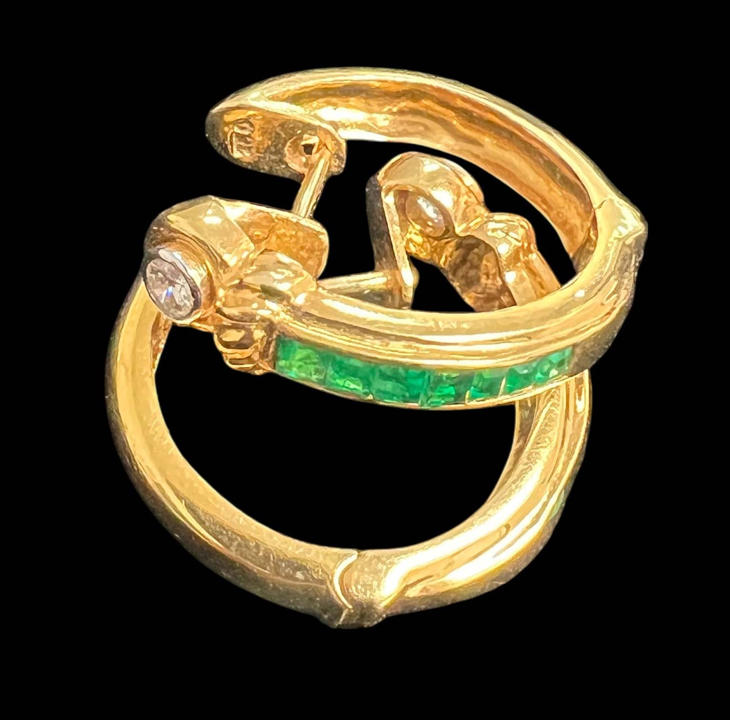 NS 002 18KY gold, emerald and diamond hoop earrings