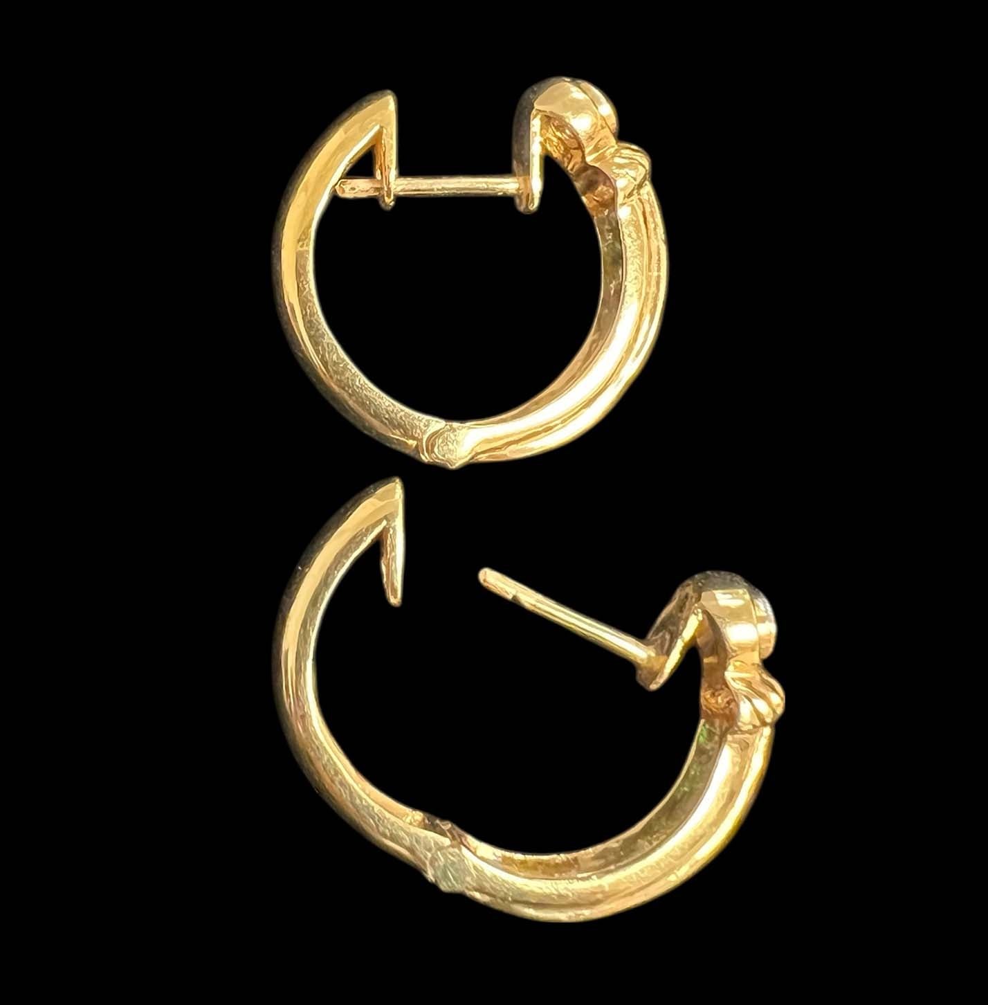 NS 002 18KY gold, emerald and diamond hoop earrings