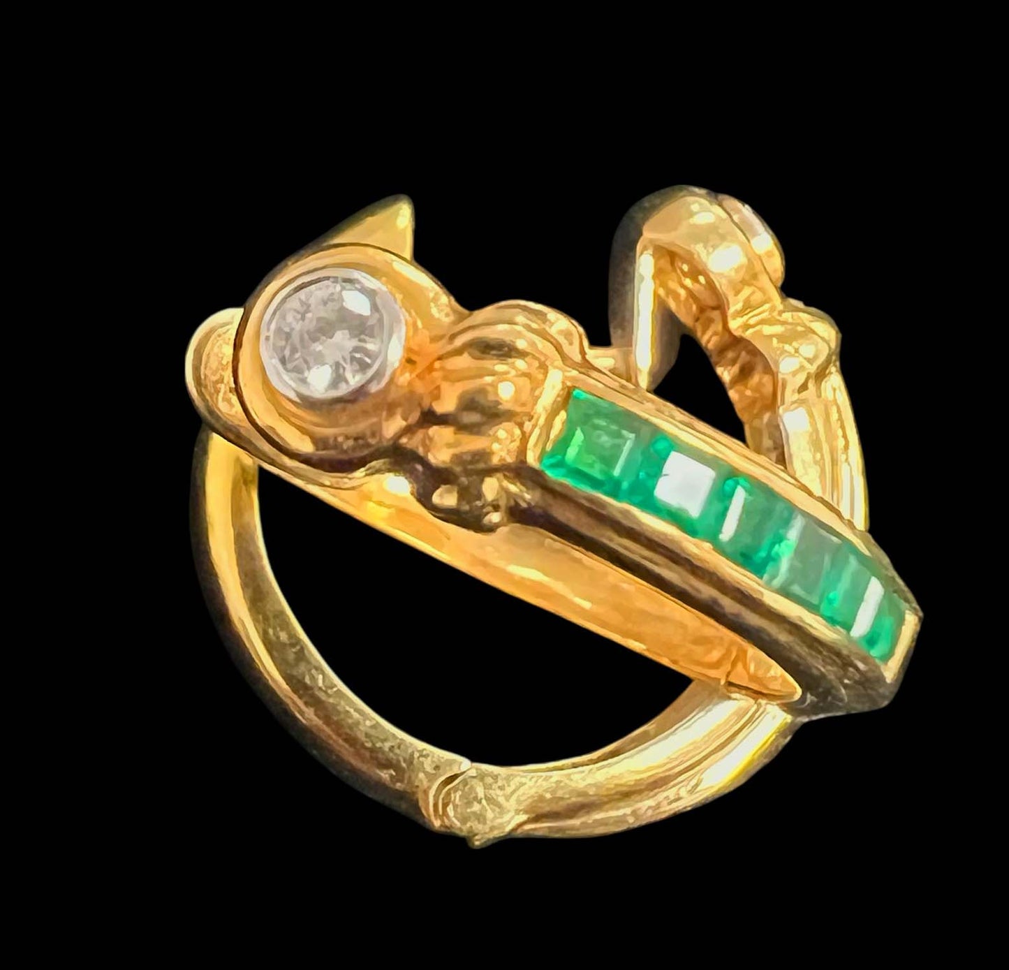 NS 002 18KY gold, emerald and diamond hoop earrings