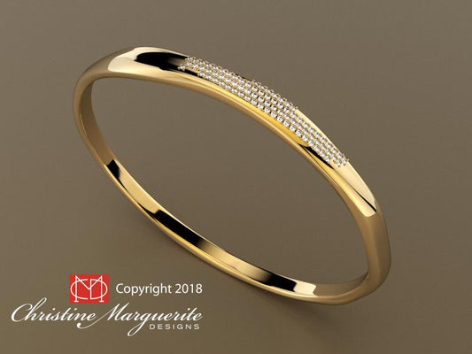 Bangle Bracelet Organic Oval with Pave Natural diamonds