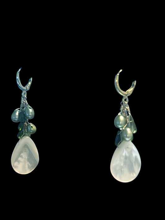 Earrings Gold Fill with green tourmaline briolettes and green cultured pearls