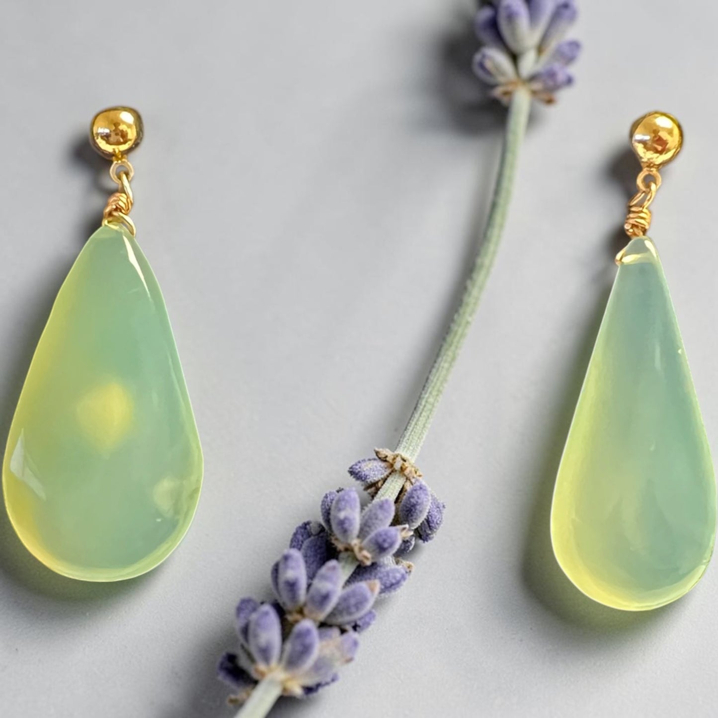 Earrings Chalcedony Drops on gold fill posts