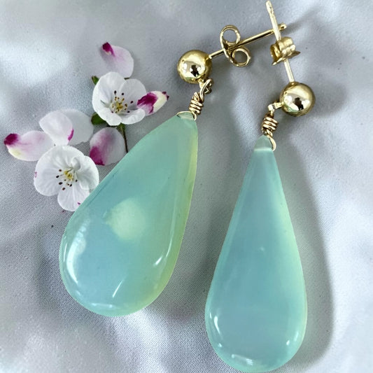 Earrings Chalcedony Drops on gold fill posts