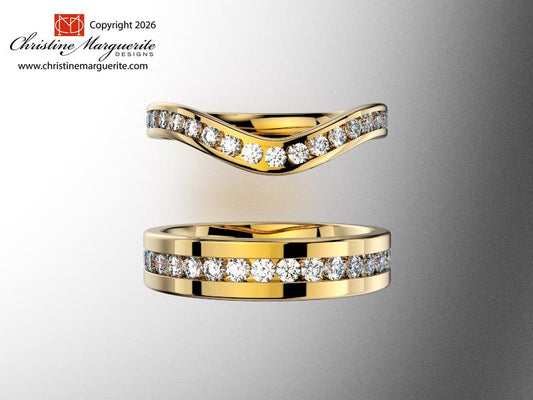 Modern 18KY gold wedding band setting