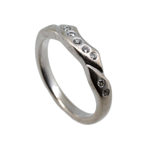 HE 14k white gold tracer band with diamond accents