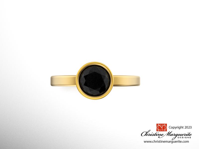 Black Diamond Engagement Ring 18KY gold