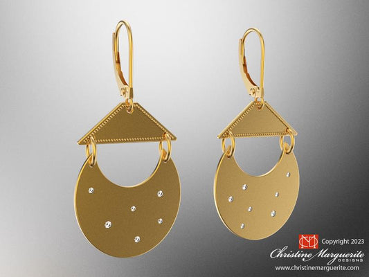 Tuareg Inspired Moon and Stars earrings in 18KY gold