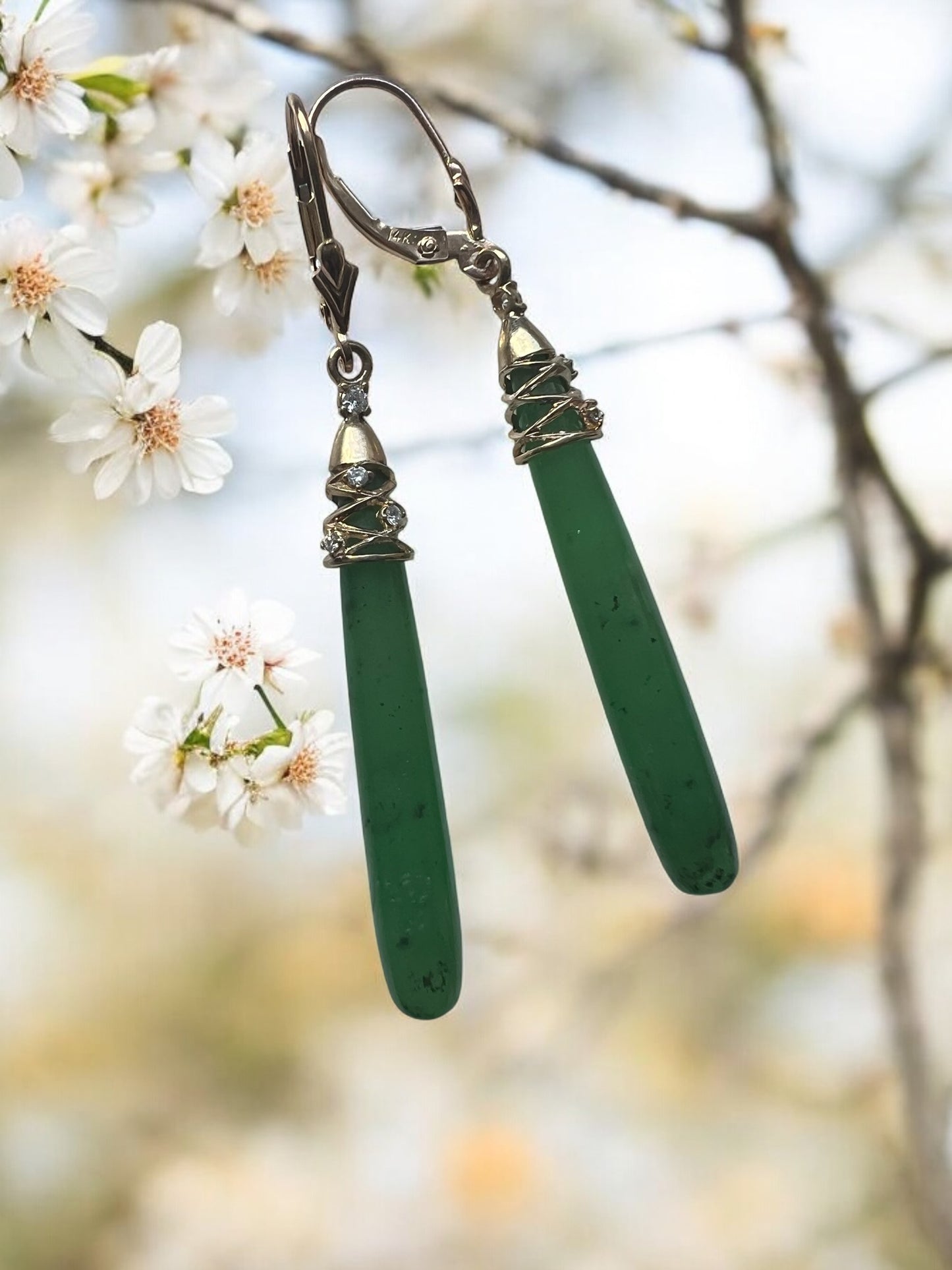 Green Garnet drop earrings with 18KY gold and diamonds