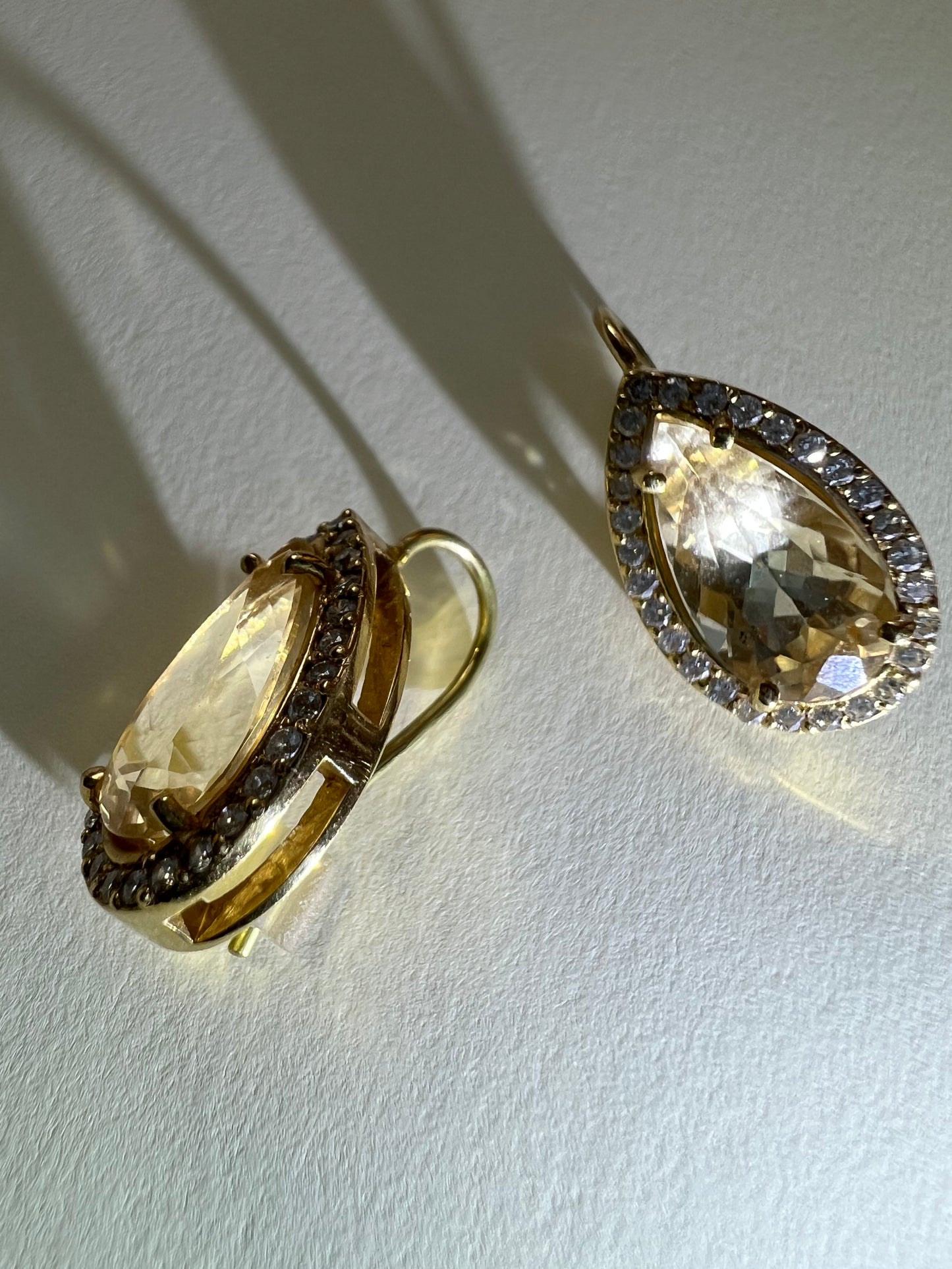 Heliodore Golden Beryl 18KY gold earrings with diamond halos