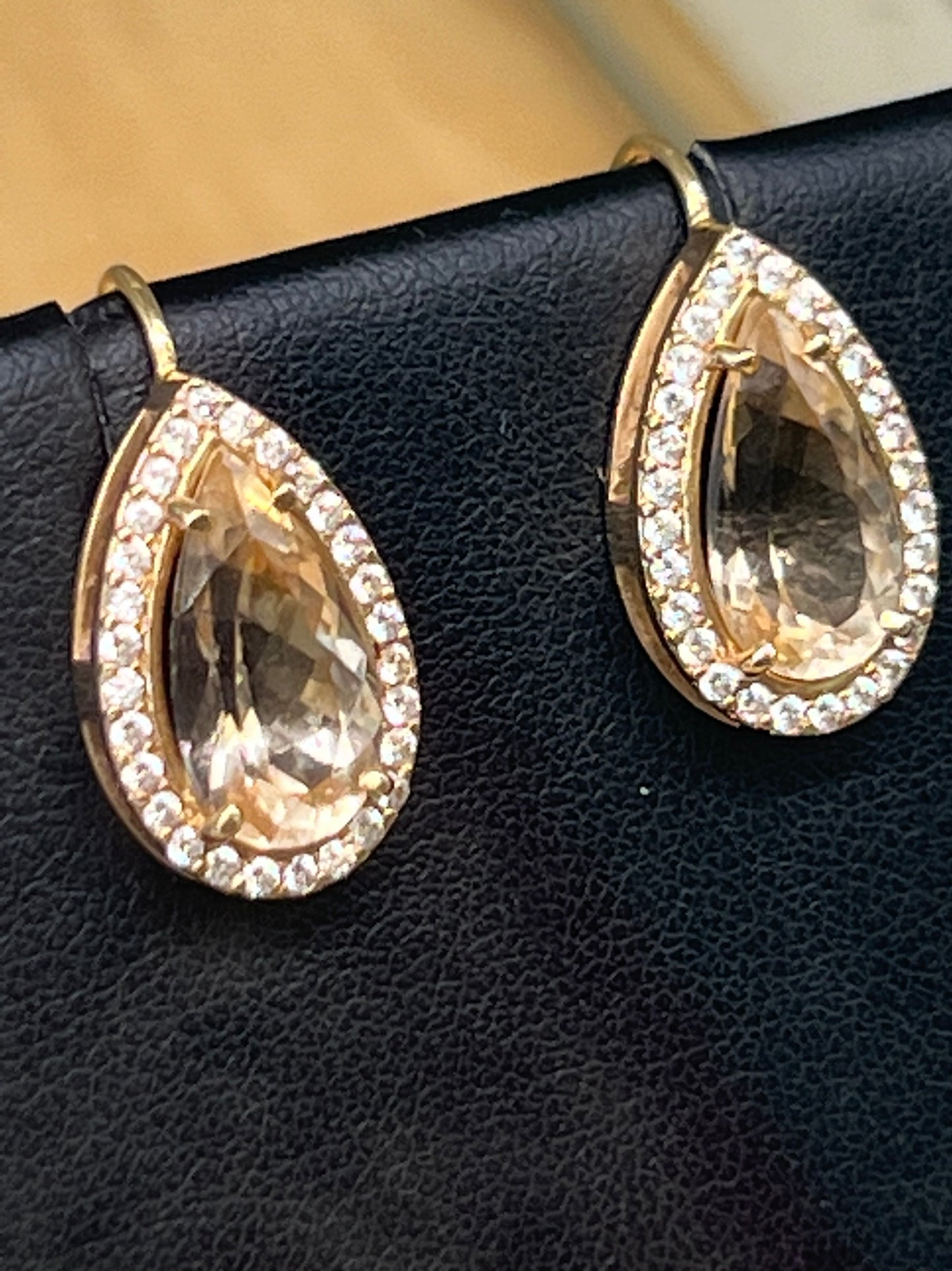 Heliodore Golden Beryl 18KY gold earrings with diamond halos