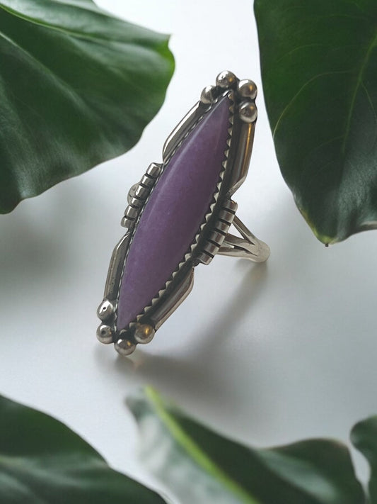 Anna Begay Sugilite navette sterling silver ring