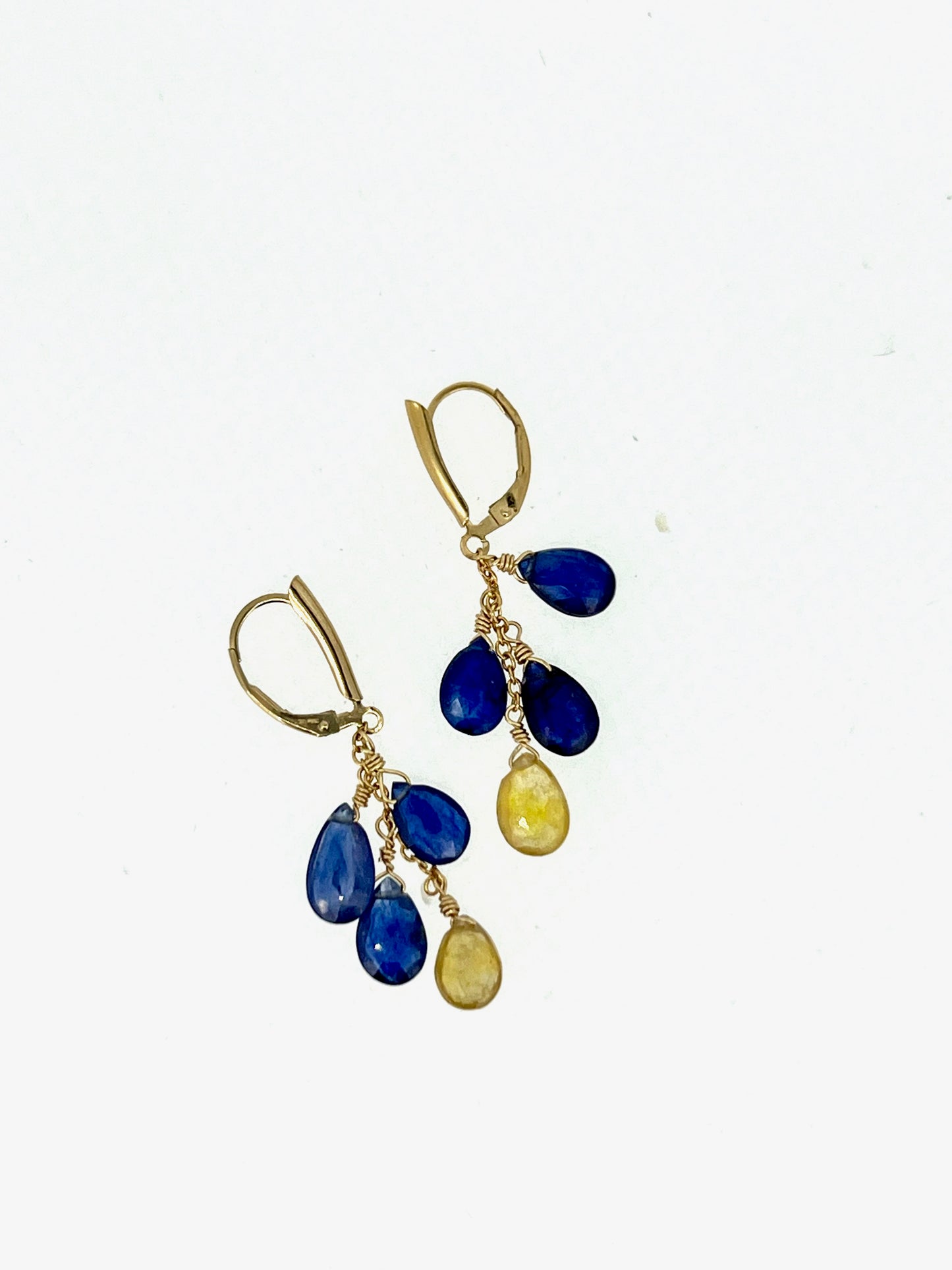 Blue and Gold Sapphire Briolettes with Gold Fill Chain and Leverbacks