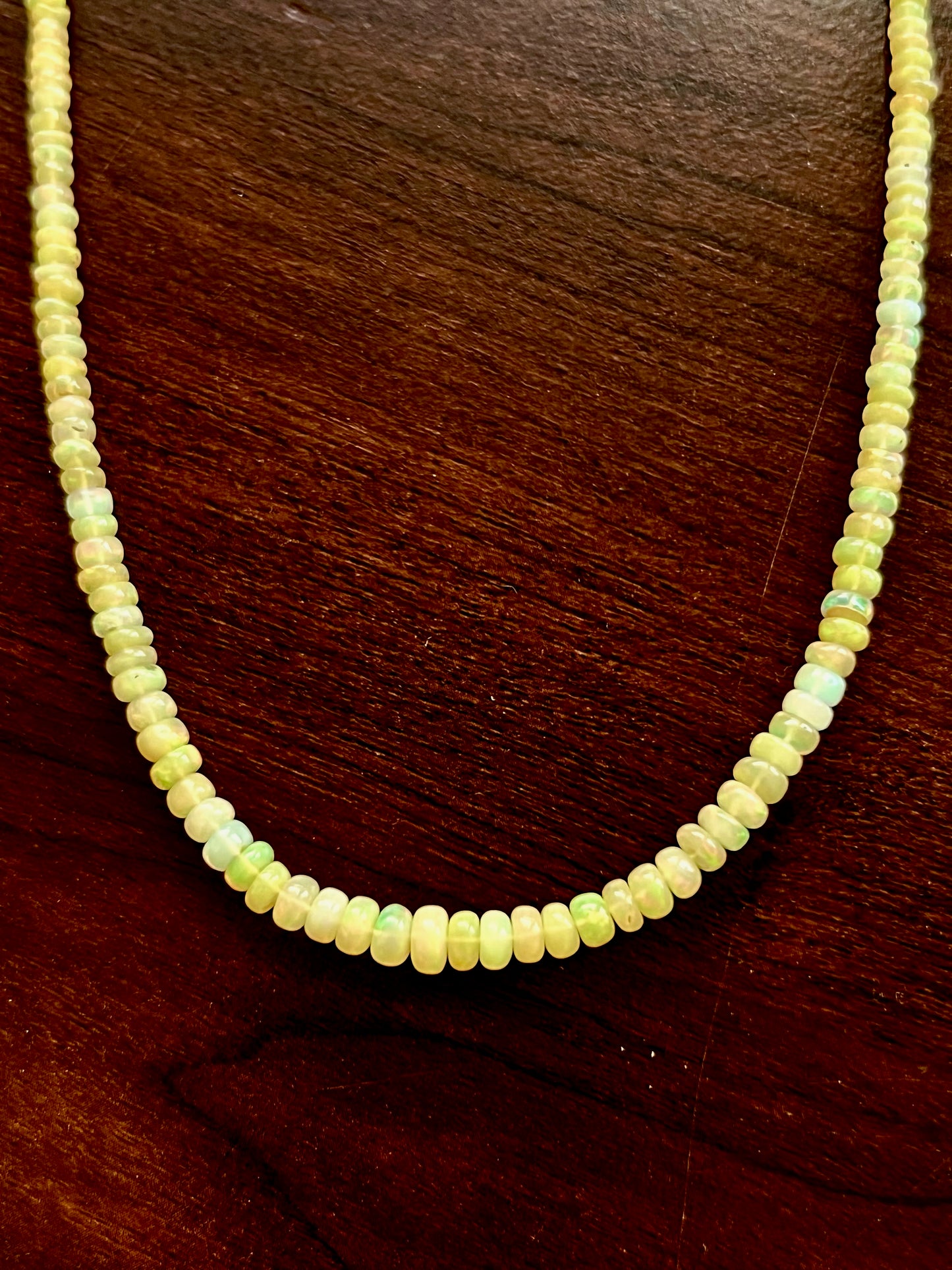 Ethiopian Opal graduated bead necklace with 18KY gold 'S' clasp and cultured pearls