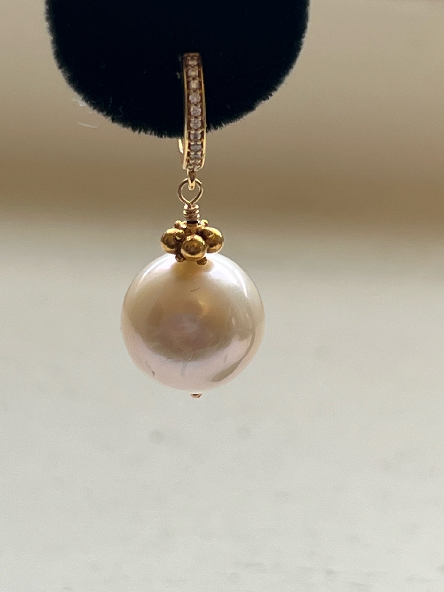 Pearl drop earrings AAA quality set in 18K, 14K and 22KY gold with diamonds