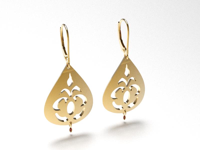Arabic Earrings 18KY gold and ruby drops