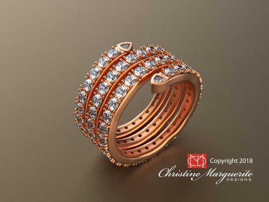 Spiral Ring with Natural Diamonds