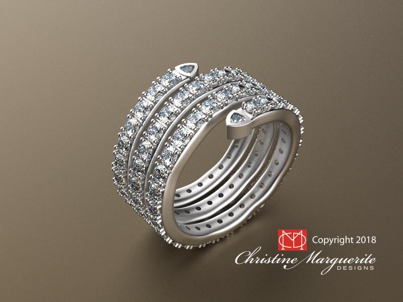 Spiral Ring with Natural Diamonds